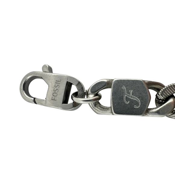 Fossil Stainless Steel Textured Smooth Reversible Unisex Curb Chain Bracelet - Picture 6 of 9